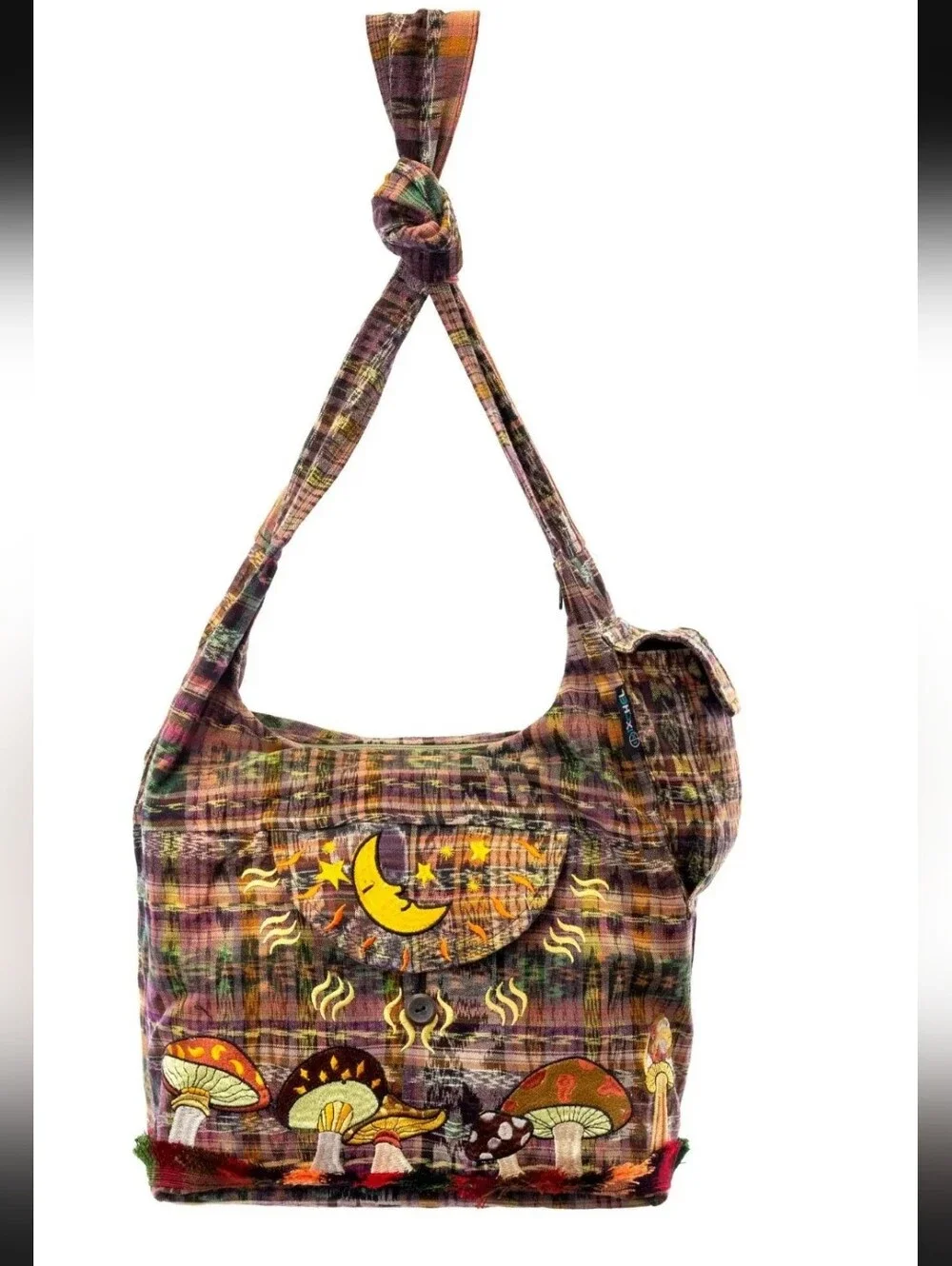 Funky Bohemian Embroidered Magical Mushroom Garden Crossbody Bag